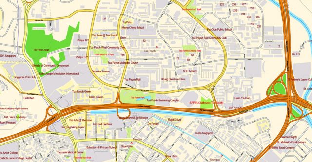 Singapore PDF Map 01 exact City Plan with buildings full editable ...