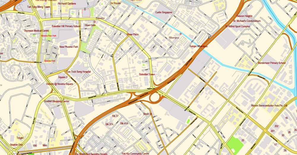 Singapore PDF Map exact City Plan with buildings full editable Street Map Adobe PDF
