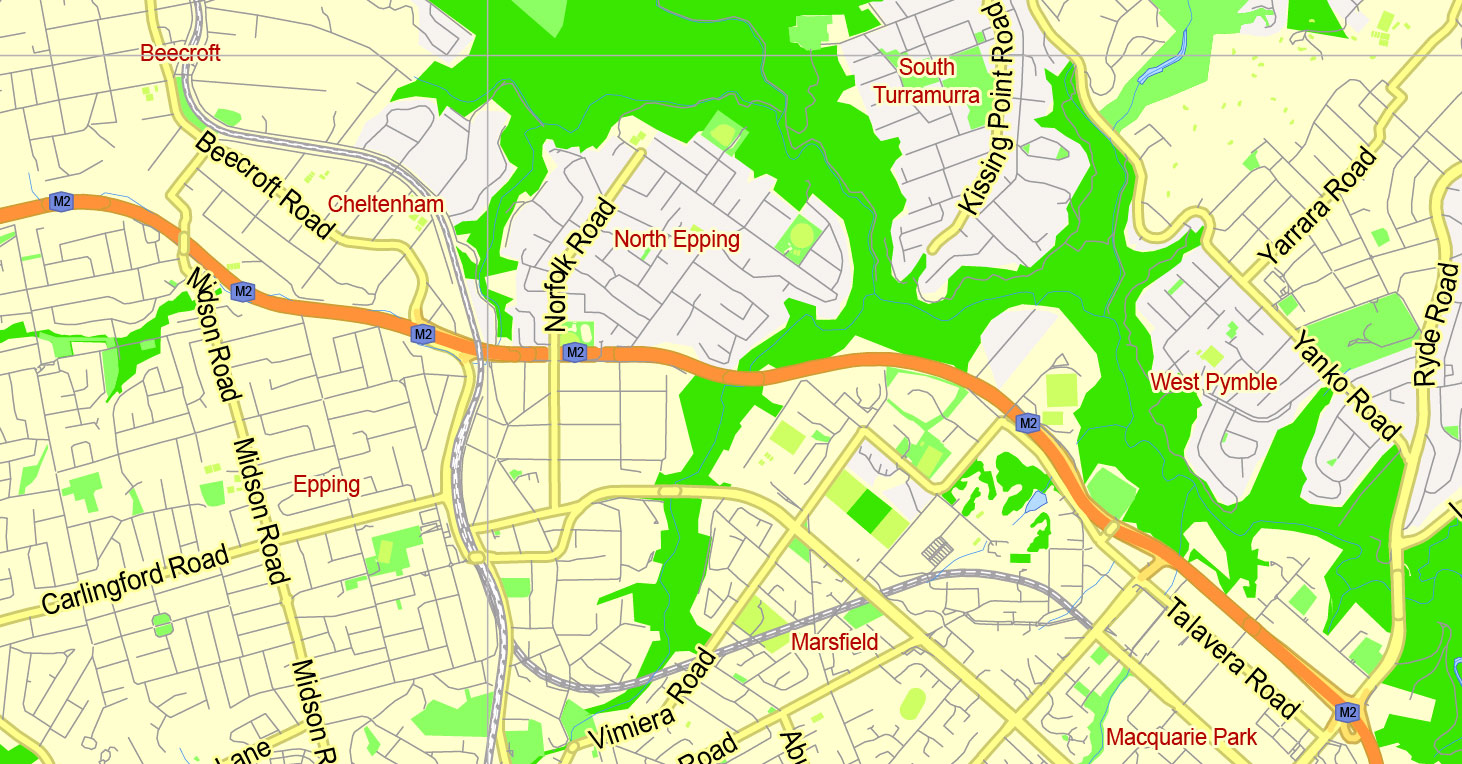 Sydney PDF Map Australia exact vector City Plan editable Adobe PDF 2000 meters scale Street Map