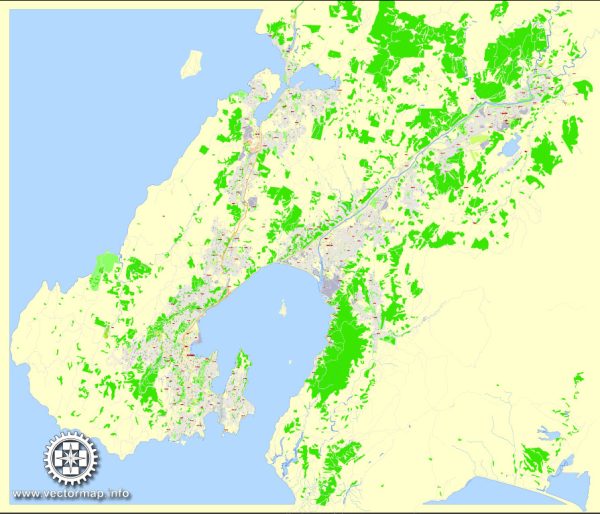 Wellington, New Zealand, PDF Map, exact vector street map City Plan