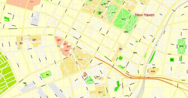 Yale University Printable Map, New Haven, Connecticut, US, exact vector ...