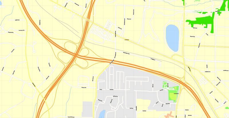 Printable Map Duke University, Durham, North Carolina, US, exact vector street G-View Level 17 (100 meters scale) map, V.30.12. fully editable, Adobe Illustrator