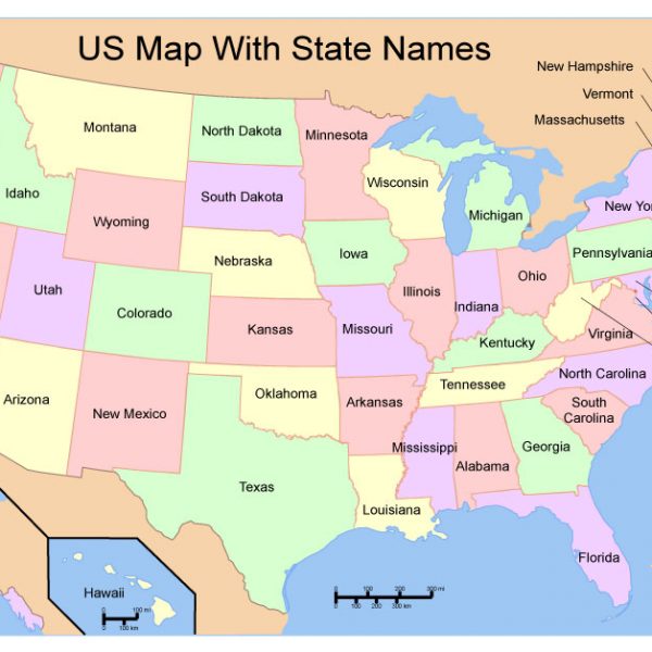 US Map Free Vector with State Names, in Adobe Illustrator and PDF