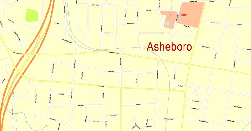 Randolph County Printable Map, North Carolina, US, exact vector street G-View Level 17 (100 meters scale) map, V.21.12. fully editable, Adobe Illustrator