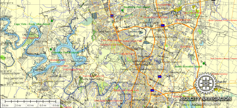 Austin Map Vector Texas printable Atlas 49 parts vector