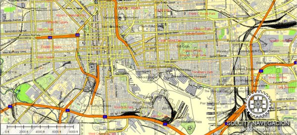 Washington DC Map+ Baltimore printable Atlas 100 parts vector street map fully editable, Adobe Illustrator