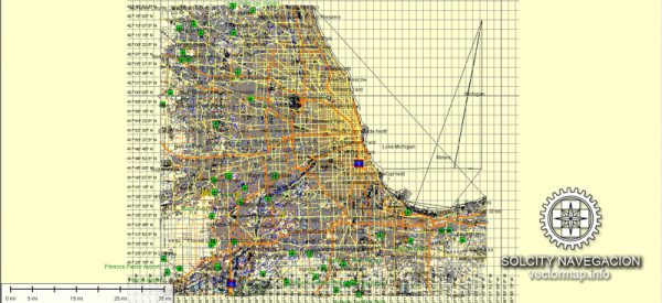 Chicago and suburbs Map Vector printable City Plan 100 part Atlas editable Adobe Illustrator Street Map