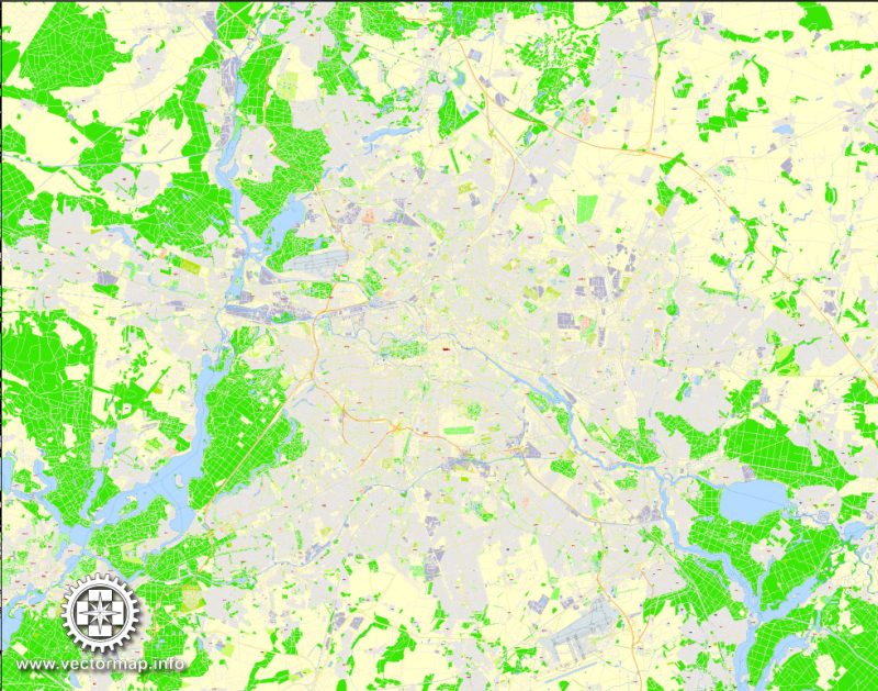 Berlin Map Vector Germany exact Printable City Plan 100 meters scale V.12.12 editable Street Map Adobe Illustrator
