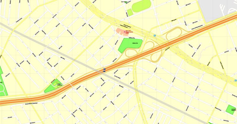 Printable Map Brooklyn, New York, exact vector street G-View Level 17 (100 meters scale) map, V.08.12. fully editable, Adobe Illustrator, full vector, scalable, editable text format of street names, 5 Mb ZIP.
