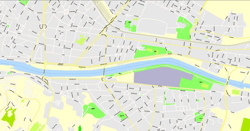 Printable Map Florence Firenze, Italy, exact vector street G-View Level 17 (100 meters scale) map, V.16.12. fully editable, Adobe Illustrator, full vector, scalable, editable text format of street names, 7 Mb ZIP.