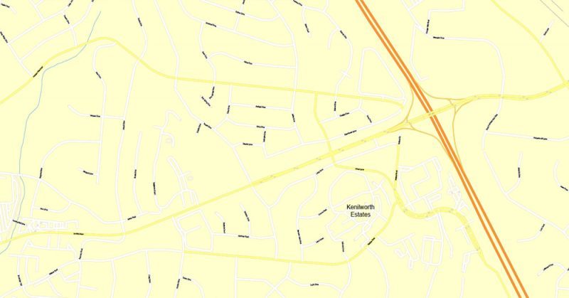 Printable Map Nashville, Tennessee, US, exact vector street G-View Level 17 (100 meters scale) map, V.16.12. fully editable, Adobe Illustrator, full vector, scalable, editable text format of street names, 9 Mb ZIP.