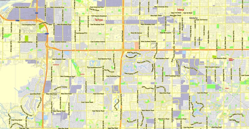 Printable Map Phoenix area, Arizona, exact vector street G-View Level 13 (2000 meters scale) map, V.12.12. fully editable, Adobe Illustrator, full vector, scalable, editable text format of street names, 11 Mb ZIP.
