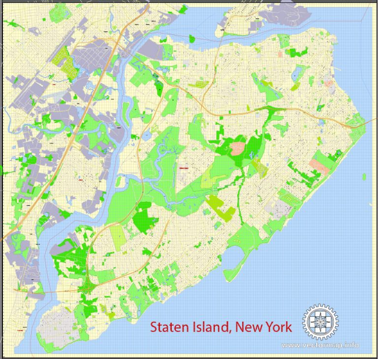 Staten Island PDF Map New York City US exact vector Street Map 100