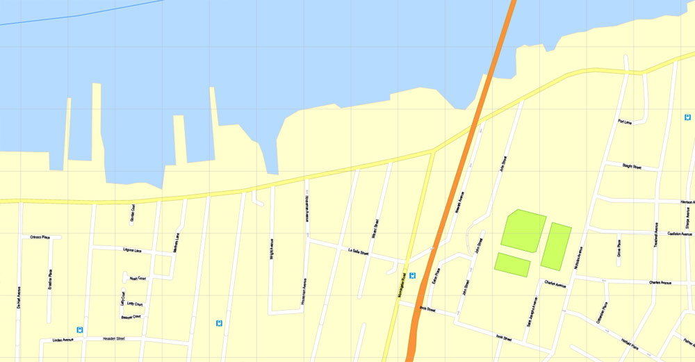 Printable Map Staten Island, New York, exact vector street G-View Level 17 (100 meters scale) map, V.08.12. fully editable, Adobe Illustrator, full vector, scalable, editable text format of street names, 3 Mb ZIP.