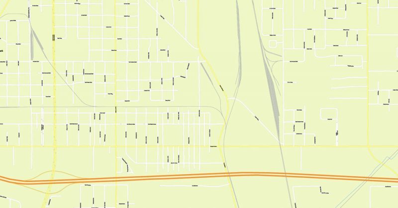 Printable Map Vigo County + Terre Haute Indiana, US, exact vector street G-View Level 17 (100 meters scale) map, V.08.12. fully editable, Adobe Illustrator, full vector, scalable, editable text format of street names, 2 Mb ZIP.