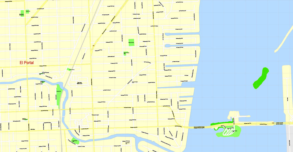 miami pdf map, florida, us, exact vector street g-view