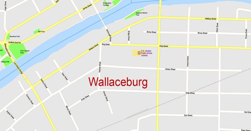 Wallaceburg + Chatham ON , Canada, Printable Map, G-View Level 17 (100 meters scale) Adobe Illustrator Map