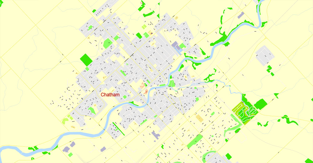 Wallaceburg +  Chatham ON , Canada, Printable Map, G-View  Level 17 (100 meters scale) Adobe Illustrator Map