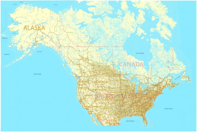 United States And Canada PDF Map All Roads Cities States All Names Printable Full Map Us Roads Cities Ai 10 7 Ai Pdf 2 640x428