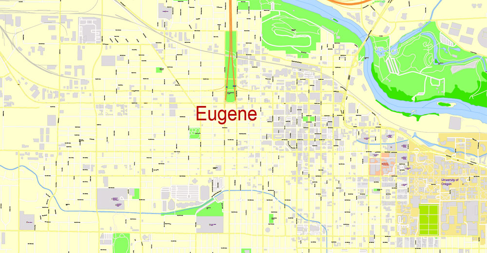 Urban plan Eugene Oregon, for Business, Education and Travels