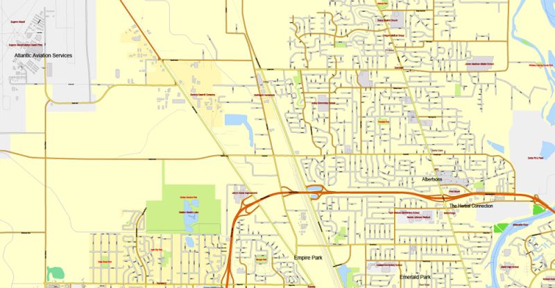 Printable Map Eugene + Springfield Oregon, US, exact vector street City Plan Layered map, V.09. fully editable, Adobe Illustrator