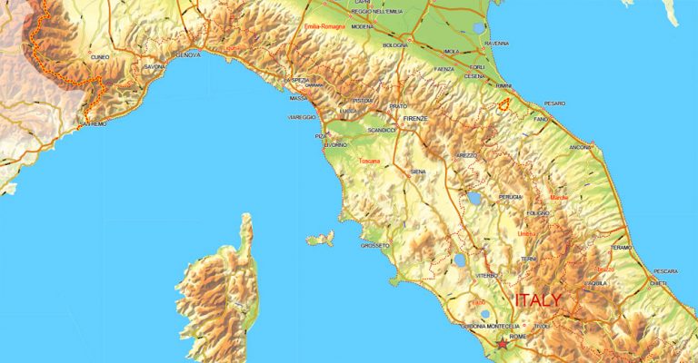 Simple Italy Map.pdf Italy Printable PDF Map 01 fully editable Adobe PDF Relief and ...