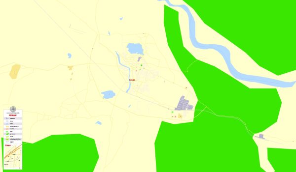 Printable Map Kadapa, India, exact vector street G-View Plan City Level 17 (100 meters scale) map, fully editable, Adobe Illustrator