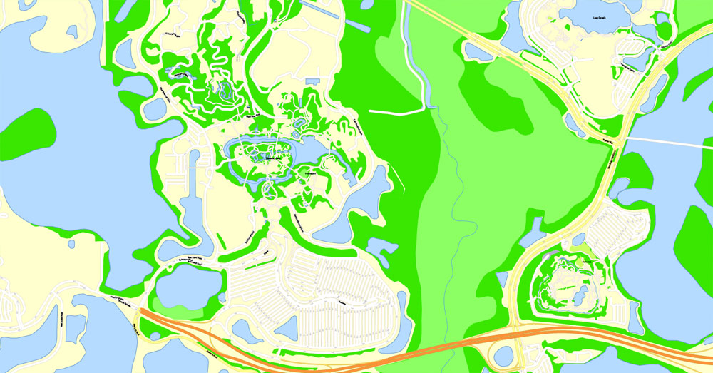 Printable Map Orlando Grande, Florida, US, exact vector street G-View Plan City Level 17 (100 meters scale) map, fully editable, Adobe Illustrator