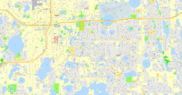 Orlando Map Vector Large Area Florida US exact detailed City Plan ...