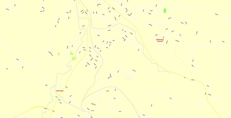 Printable Map Vershire + Fairlee, Vermont, US, exact vector street G-View Plan City Level 17 (100 meters scale) map, fully editable, Adobe Illustrator