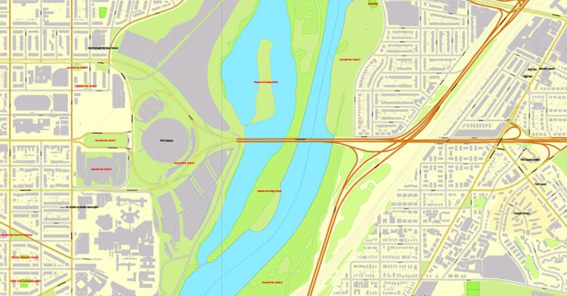 Printable Map Washington DC, US, exact vector street City Plan Layered map, V.12. fully editable, Adobe Illustrator