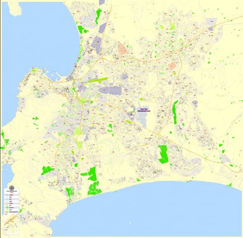Cape Town PDF Map, South Africa, exact vector Map street G-View Plan of ...