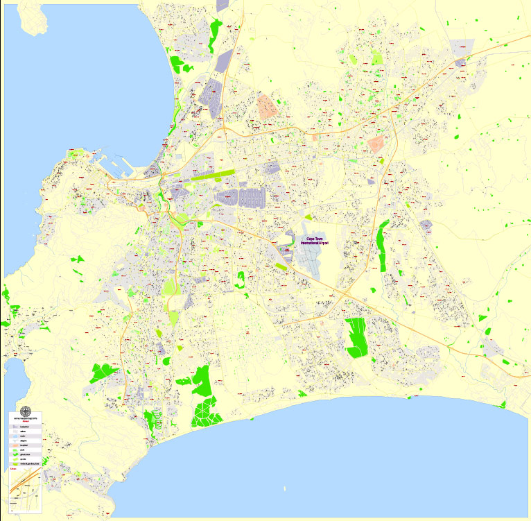 Cape Town PDF Map, South Africa, exact vector Map street G-View Plan of the City  full editable, Adobe PDF