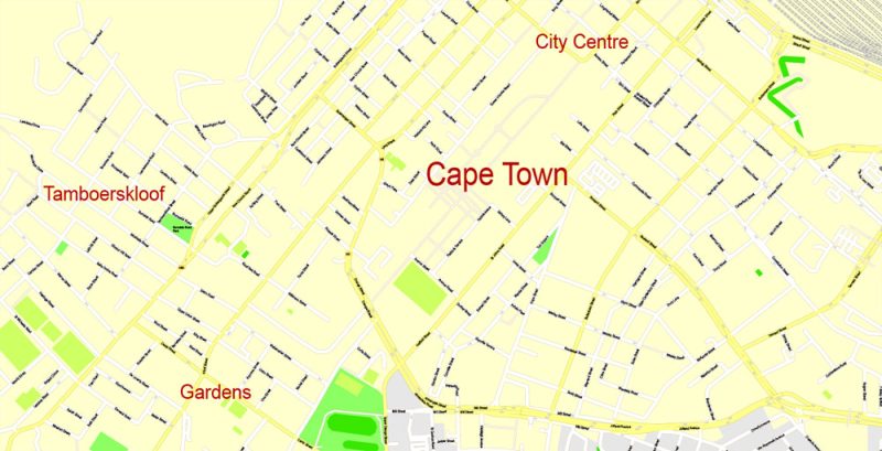 Printable Map Cape Town, South Africa, exact vector Map street G-View Plan of the City full editable, Adobe Illustrator