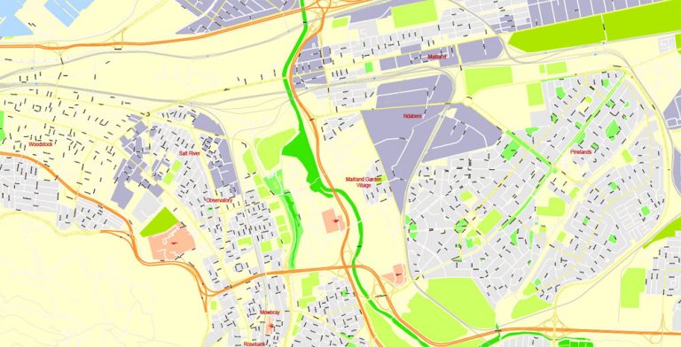 Cape Town PDF Map, South Africa, exact vector Map street G ...