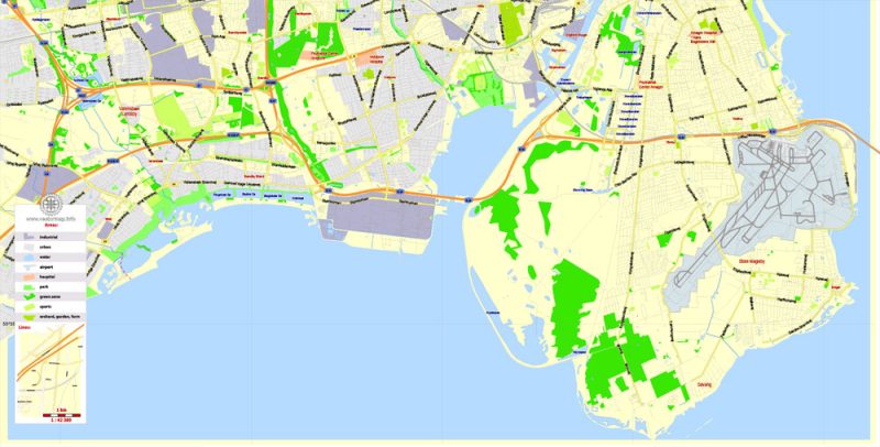 Copenhagen / København Printable Vector Map, Denmark,  G-View level 13 (1000 m scale) street City Plan map, full editable, Adobe Illustrator