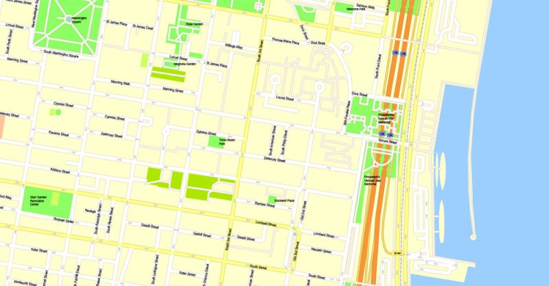 Printable Map Philadelphia, Pennsylvania, US, exact vector Map street G-View Plan V.7.2017 full editable, Adobe Illustrator, full vector, scalable, editable text format street names, 24 mb ZIP