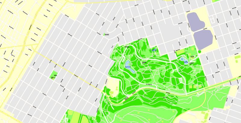 Printable Map San Francisco, California, US, exact vector Map street G-View City Plan Level 17 (100 meters scale) full editable, Adobe Illustrator