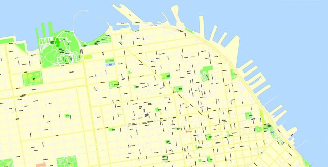 San Francisco Printable Map, California, US, exact vector Map street G ...