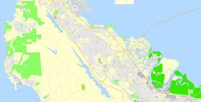 San Francisco Printable Map, California, US, exact vector Map street G ...