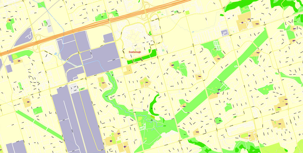 Printable Map Toronto, Canada, exact vector Map street G-View City Plan Level 17 (100 meters scale) full editable, Adobe Illustrator