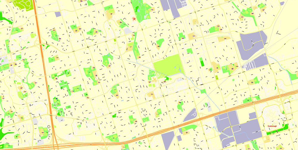 Printable Map Toronto, Canada, exact vector Map street G-View City Plan Level 17 (100 meters scale) full editable, Adobe Illustrator