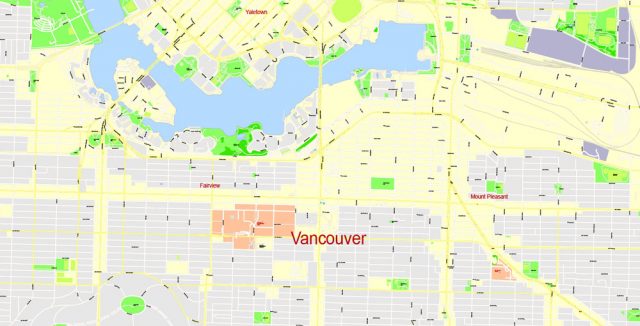 Vancouver Printable Map, Canada, exact vector Map street G-View City ...