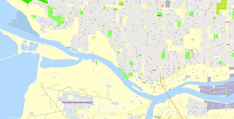 Vancouver Printable Map, Canada, exact vector Map street G-View City ...
