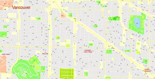 Vancouver Printable Map, Canada, exact vector Map street G-View City ...