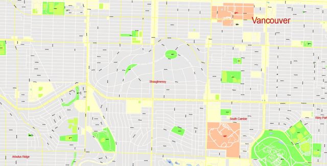 Vancouver Printable Map, Canada, exact vector Map street G-View City ...