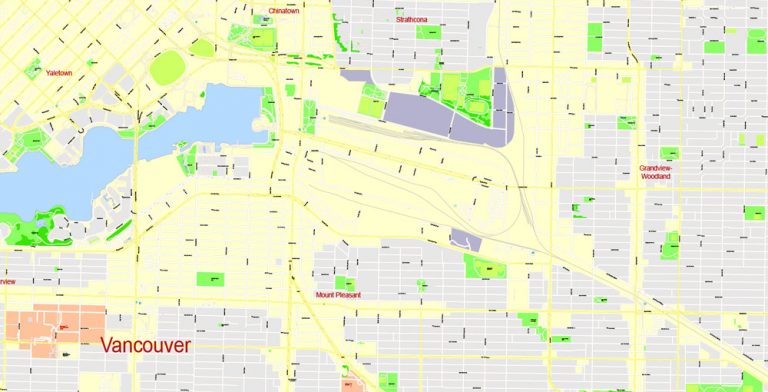 Vancouver Printable Map, Canada, exact vector Map street G-View City ...