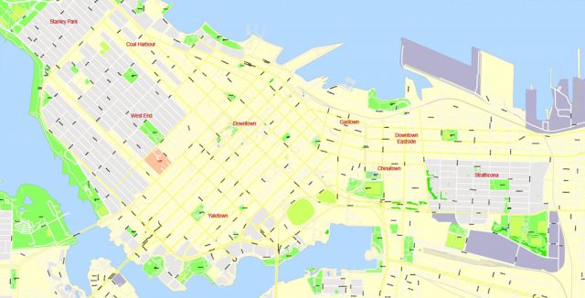 Vancouver Printable Map, Canada, exact vector Map street G-View City ...