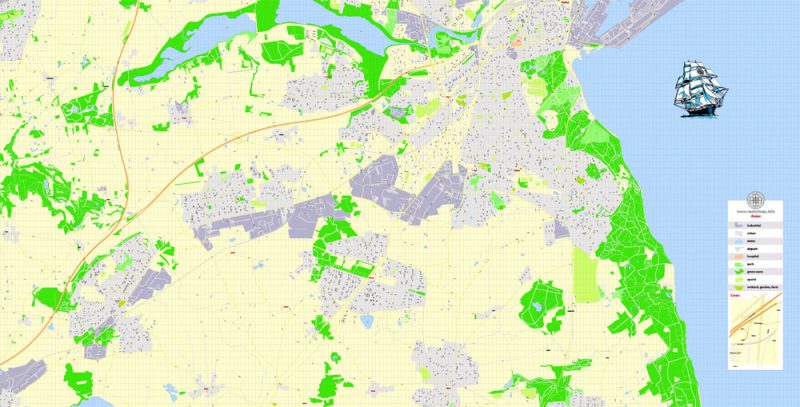 Aarhus Denmark Printable Vector Map G-View level 17 (100 m scale) street City Plan map, full editable, Adobe Illustrator