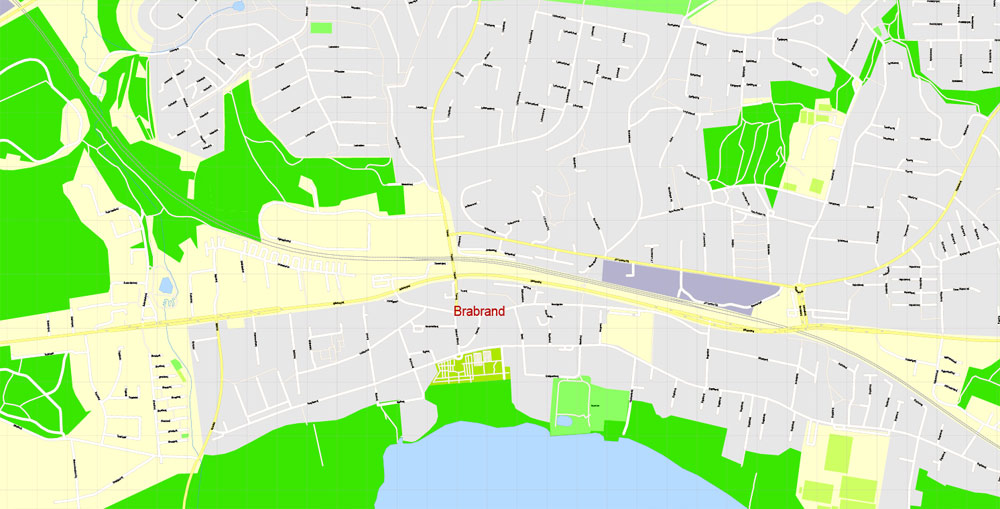 Printable Vector Map Aarhus, Denmark, G-View level 17 (100 m scale) street City Plan map, full editable, Adobe Illustrator